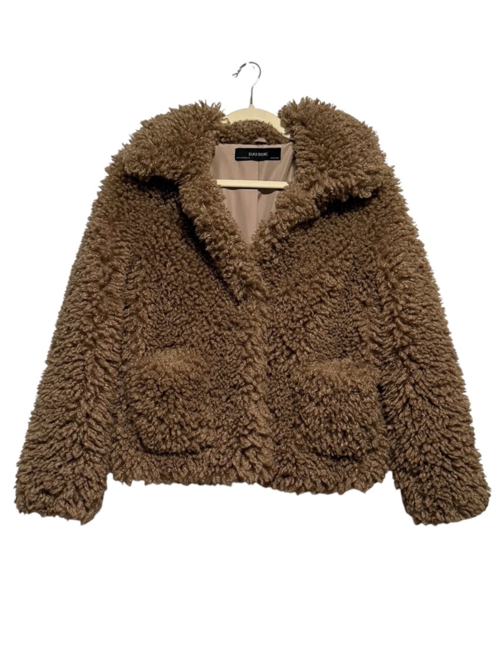 Zara Tan Faux Fur Teddy Coat Jacket Size Medium